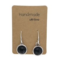 Earrings DQ Metal & Black Cabochon