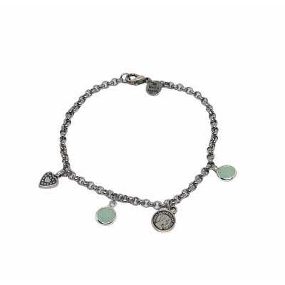 Jasseron Bracelet with Heart & Mint Green Crystal Charms