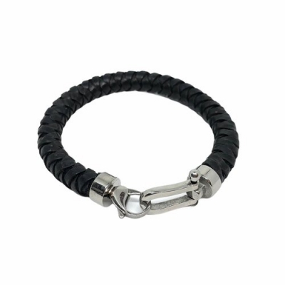 Men Bracelet Round Black & Steel