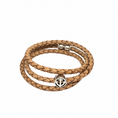 Round Leather Braided Bracelet Brown & Anchor Bead