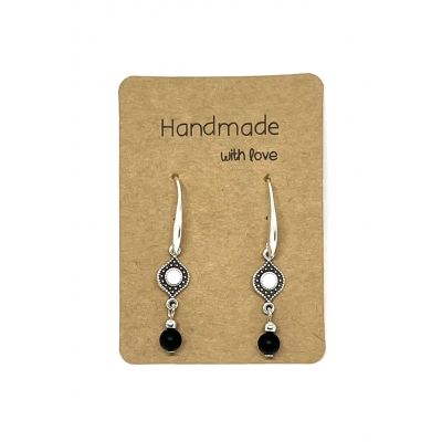 Earrings DQ Silver & White Charm and Black Bead