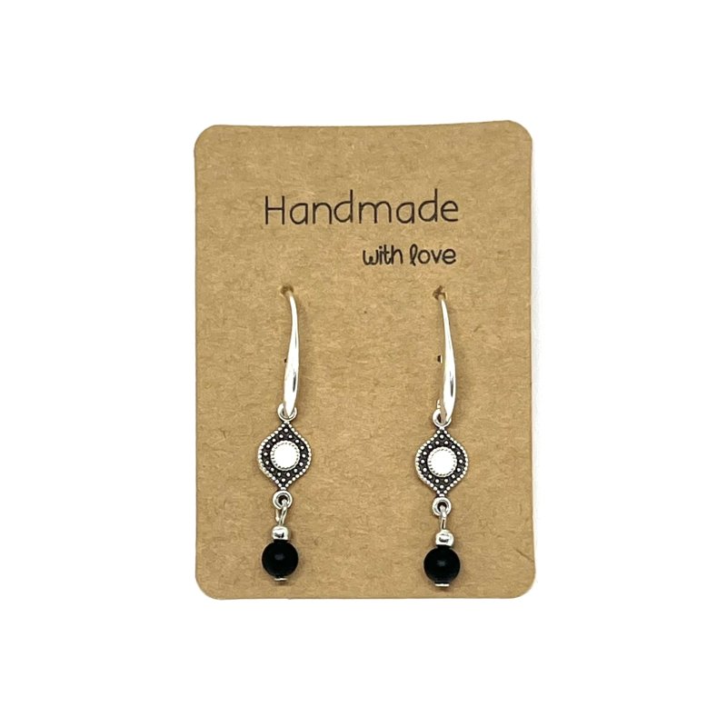 Earrings DQ Silver & White Charm and Black Bead