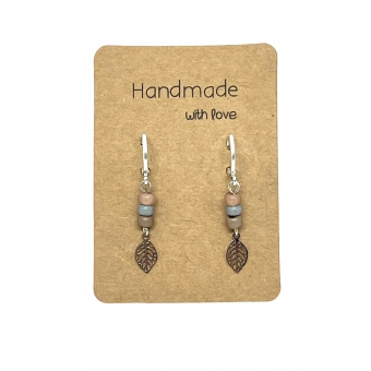 Earrings DQ Silver & Miyuki Beads and Silver Leaf charm