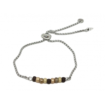 Adjustable Bracelet with Brown mix Beads 