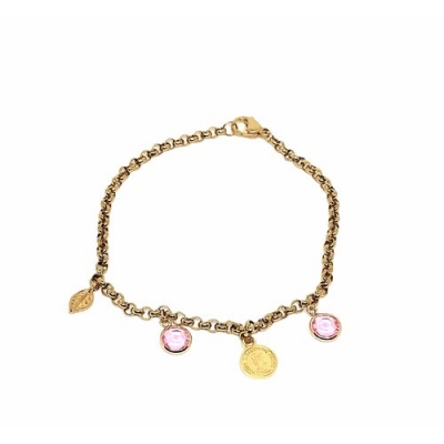 Jasseron Bracelet Gold with Pink & Gold Charms