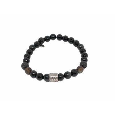 Beaded Men Bracelet Black/Brown & Lava Black