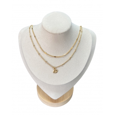 Necklace 2 Layer SST Gold & Moon Charm 