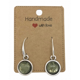 Earrings DQ Metal & Shinny Green Cabochon