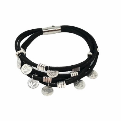 Charm Bracelet Black Cord & Silver Charms