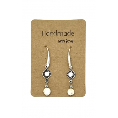 Earrings DQ Silver & White Charm and Beige Bead