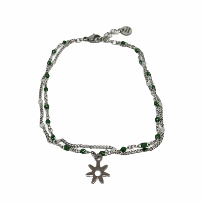 Jasseron Double Bracelet with Silver Star & Green.