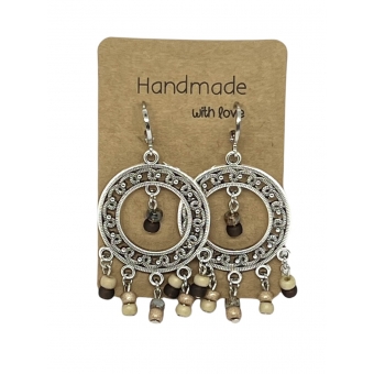 Earrings DQ Metal & Silver Ibiza Charm with Brown Beads