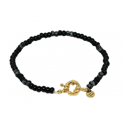 Miyuki Bracelet Black & DQ Gold Ring Lock