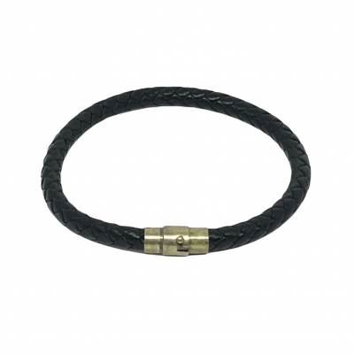 Leather Small Men Bracelet Round Black & Bronze