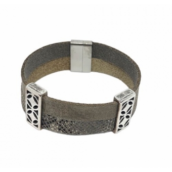 Leather Bracelet Taupe & Snake print.