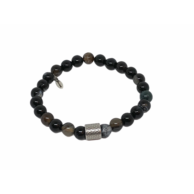 Beaded Men Bracelet Black/Brown & Grey