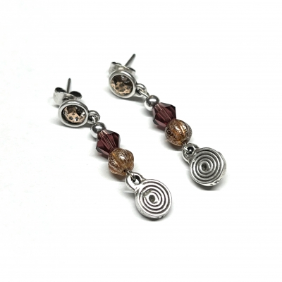 Earrings DQ Silver Studs & Brown Beads