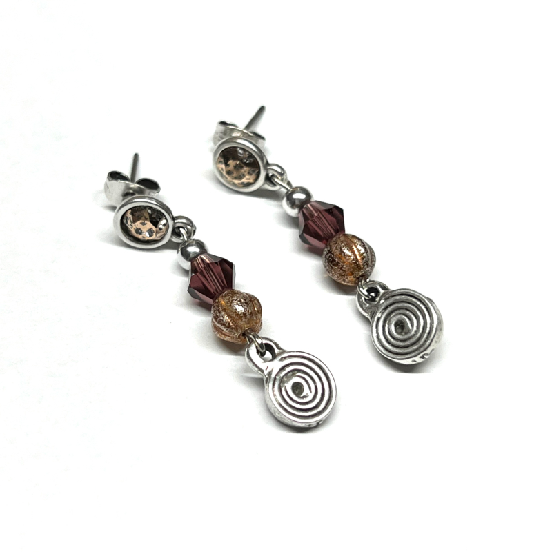 Earrings DQ Silver Studs & Brown Beads
