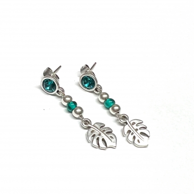 Earrings DQ Silver Studs & Leaf Charm ​​​​​​​