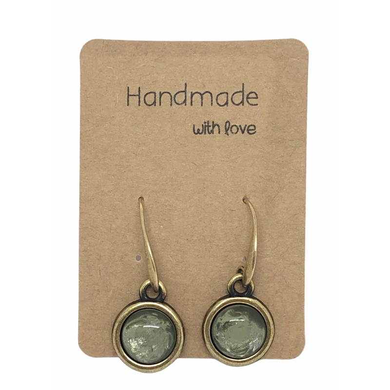 Earrings DQ Bronse & Dark Green Cabochon