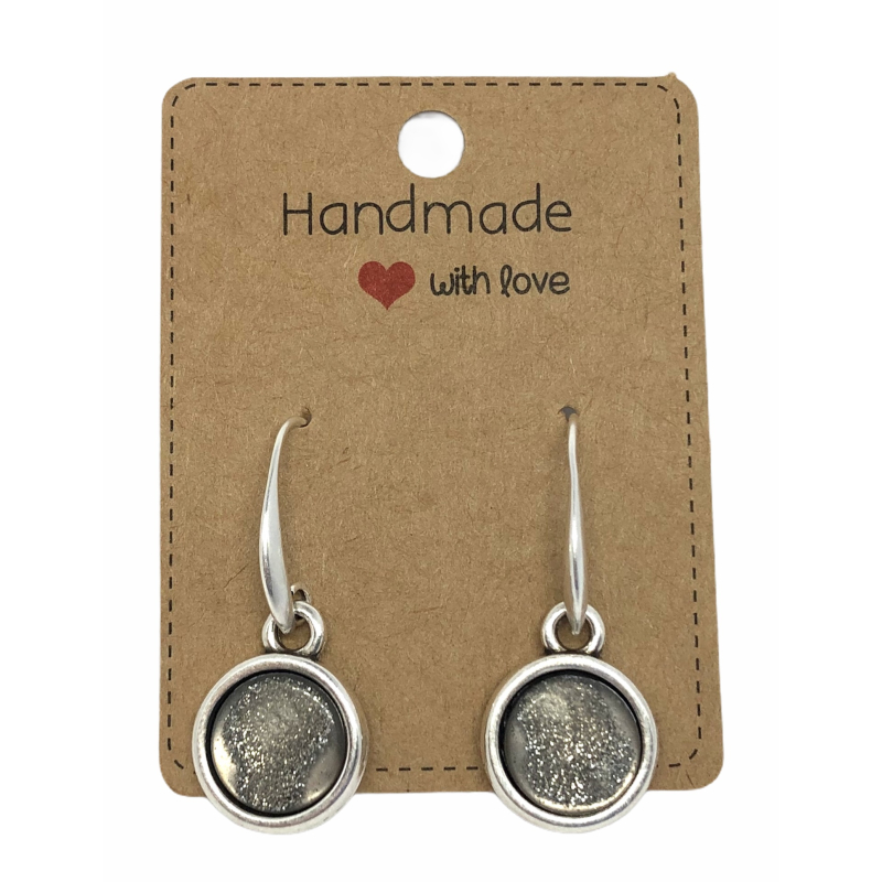 Earrings DQ Metal & Cabochon Grey and Silver Dust