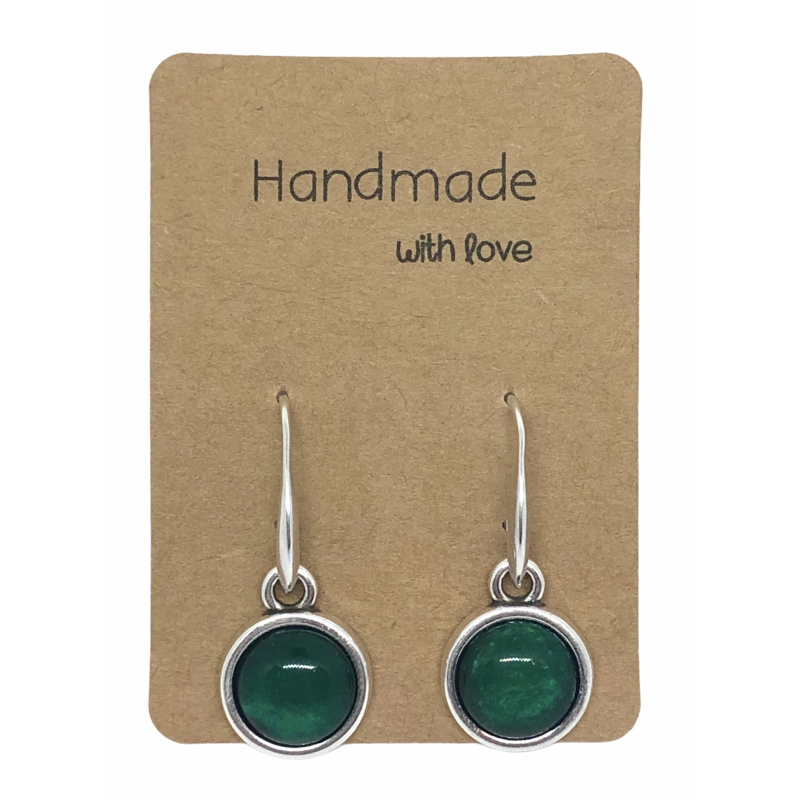 Earrings DQ Metal & Green Cabochon