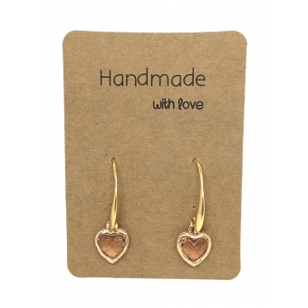 Earrings DQ Gold & Crystal Heart Pink