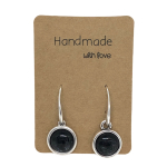 Earrings DQ Metal & Black Cabochon