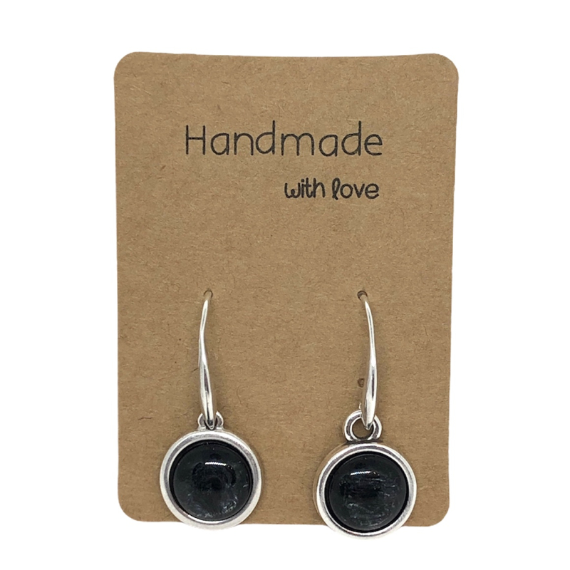 Earrings DQ Metal & Black Cabochon