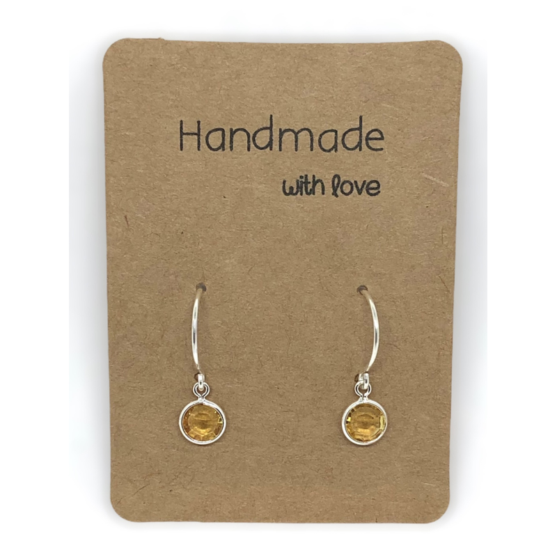 Earrings Small Silver & Yellow Crystal