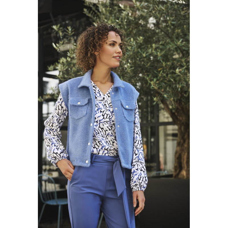 Travel Blouse Merel Off white/ Navy Print