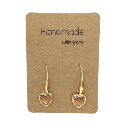 Earrings DQ Gold & Crystal Heart Pink