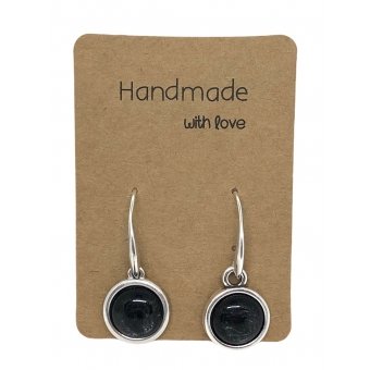 Earrings DQ Metal & Black Cabochon
