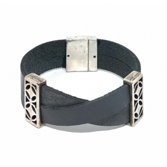 Leather Bracelet Grey & Black Switch.