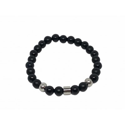 Beaded Men Bracelet Black Shine,Matt & Silver