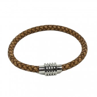 Leather Men Bracelet Round Brown Braided