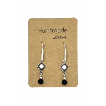 Earrings DQ Silver & White Charm and Black Bead