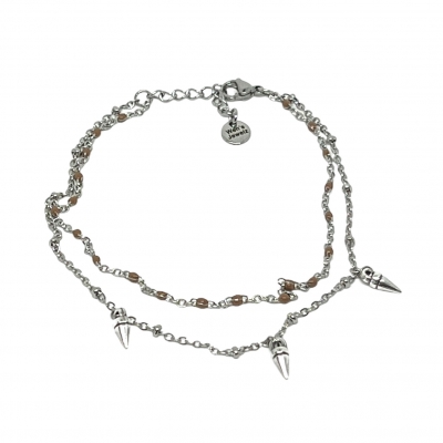 Jasseron Double Bracelet Brown Balls & Pion Charms