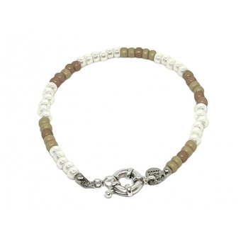 Miyuki Bracelet Pearl White & DQ Silver Ring Lock