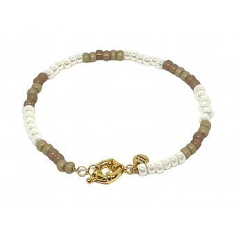 Miyuki Bracelet Pearl White & DQ Gold Ring Lock