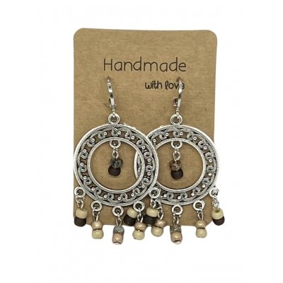 Earrings DQ Metal & Silver Ibiza Charm with Brown Beads