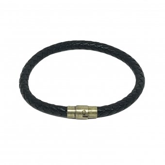 Leather Small Men Bracelet Round Black & Bronze