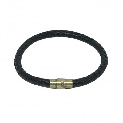 Leather Small Men Bracelet Round Black & Bronze