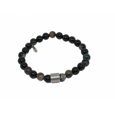 Beaded Men Bracelet Black/Brown & Grey