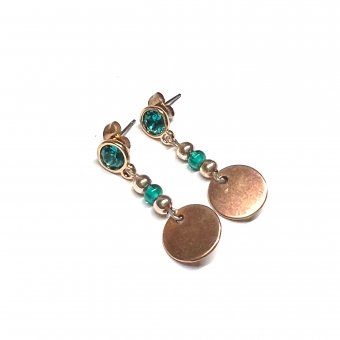 Earrings DQ Rose Metal Studs & Round Charm ​​​​​​​